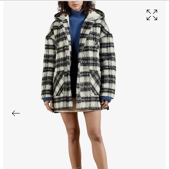 Ted Baker Tortis Checked Hooded Wool-Blend Coat sz US 2/UK 0 - Picture 10 of 12